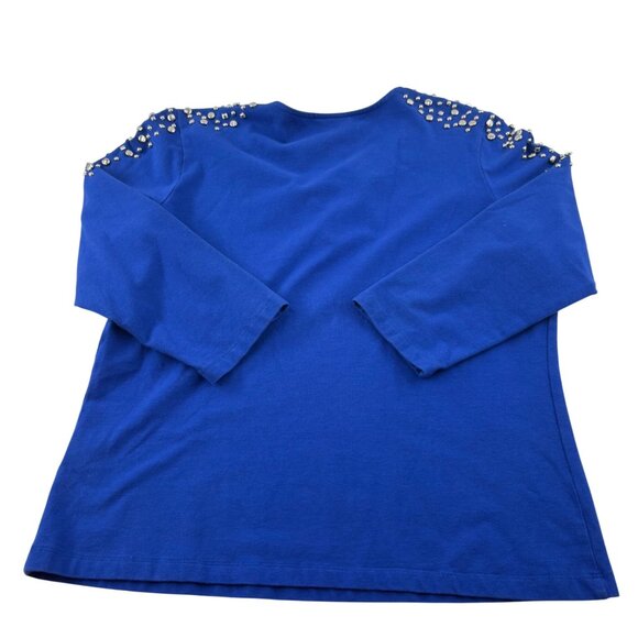 Ruby Rd. Petite Blue Top With Studded Shoulders sz PM Knit - Picture 3 of 5